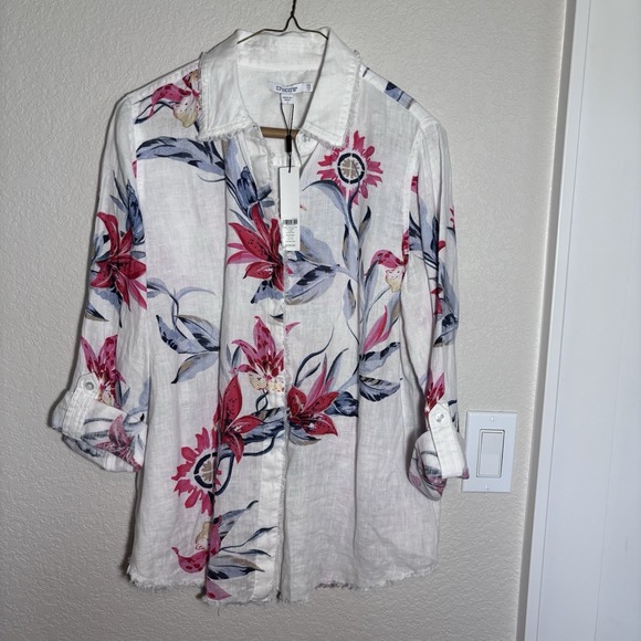 Chico's Tops - NEW Chico's Linen Coastal Floral Shirt Women's Size L Button Front Lightweight